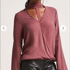 Choker bell sleeve mauve pink top